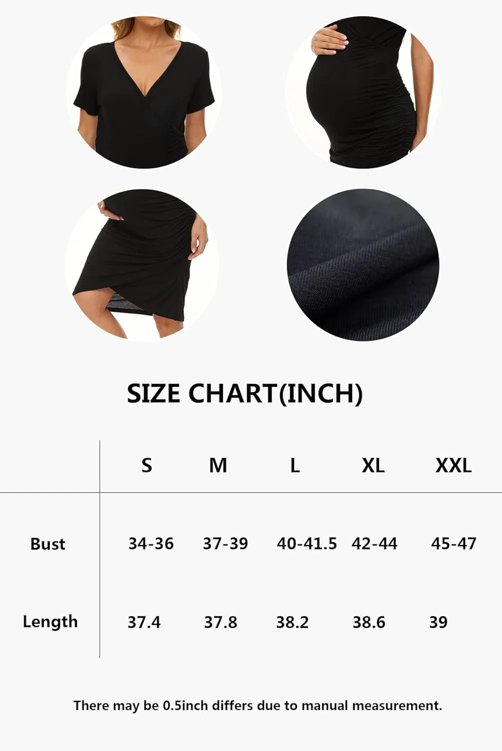 Smallshow Women's V Neck Bodycon Maternity Dress Side Ruched Pregnancy Clothes