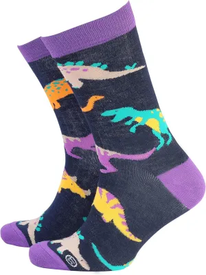 Smiling Faces MAKING SMILES SINCE 2001 Sock Therpay Mens Novelty Socks Funky Pattern Colorful Fun Dress Socks Smart Design Comfortable Breathable Socks - Dinosaurs