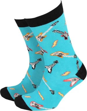 Smiling Faces MAKING SMILES SINCE 2001 Sock Therpay Mens Novelty Socks Funky Pattern Colorful Fun Dress Socks Smart Design Comfortable Breathable Socks - Guitar