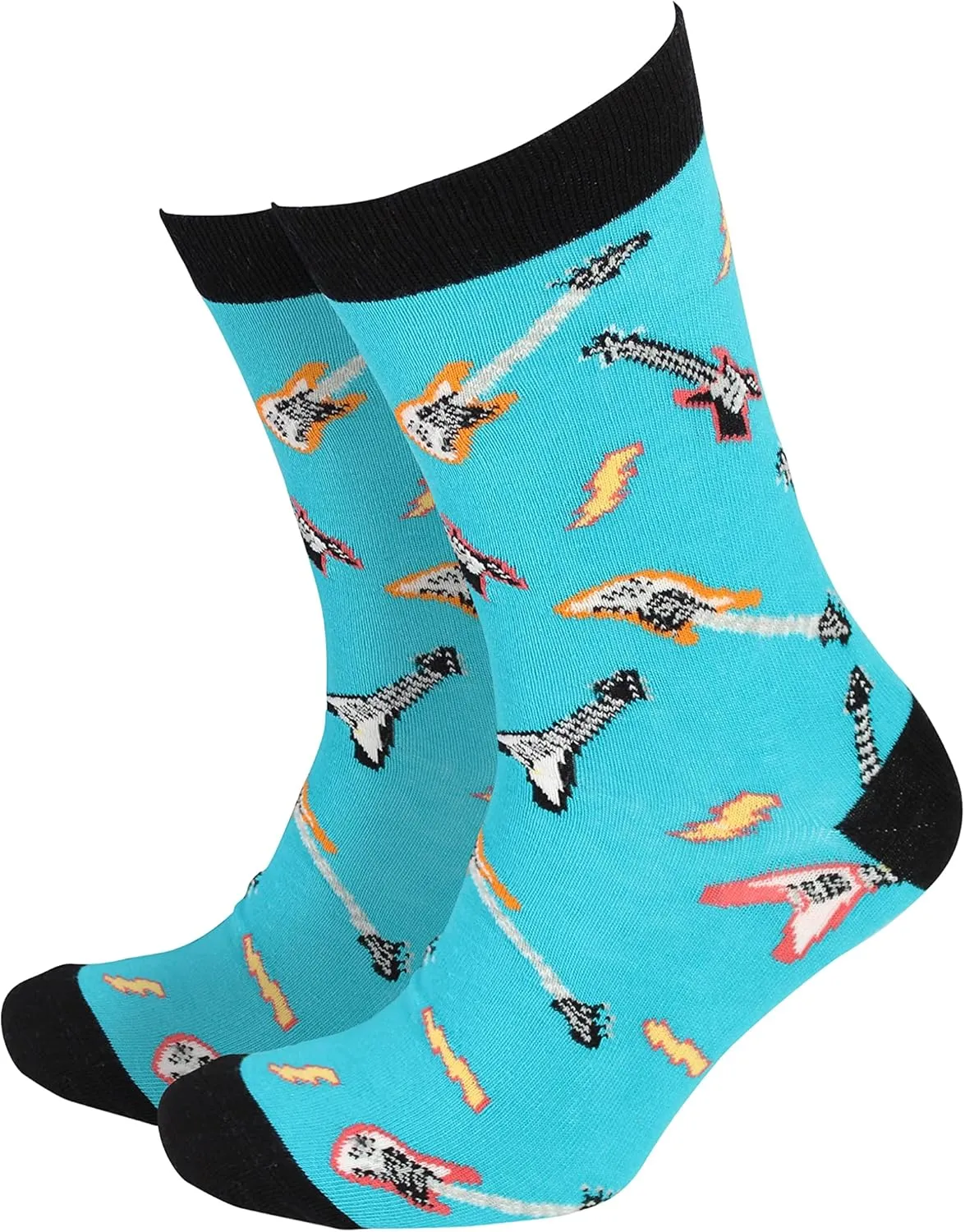 Smiling Faces MAKING SMILES SINCE 2001 Sock Therpay Mens Novelty Socks Funky Pattern Colorful Fun Dress Socks Smart Design Comfortable Breathable Socks - Guitar