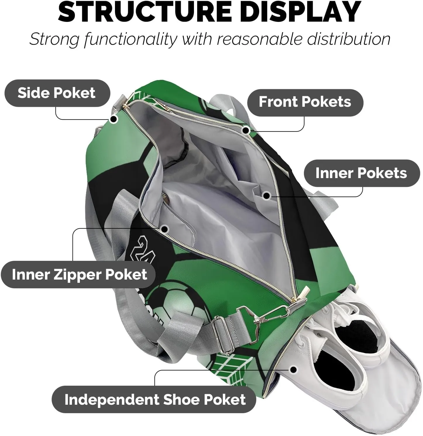 Soccer Ball Gym Forest Waterproof Travel Duffel Bag for Men and Women with Shoe Compartment