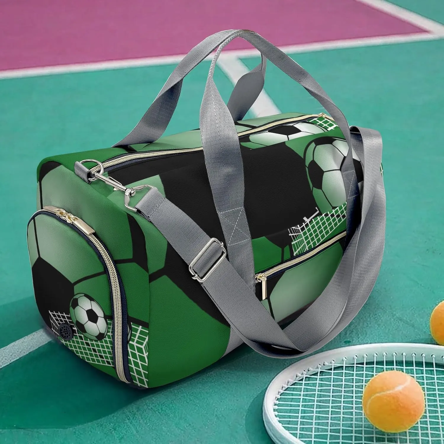 Soccer Ball Gym Forest Waterproof Travel Duffel Bag for Men and Women with Shoe Compartment
