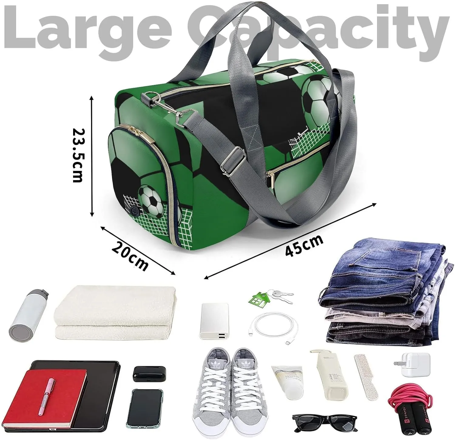 Soccer Ball Gym Forest Waterproof Travel Duffel Bag for Men and Women with Shoe Compartment