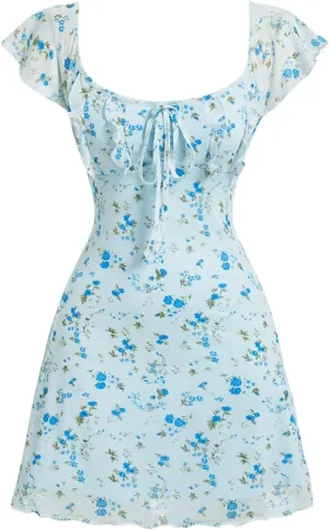 SOLY HUX Women's Vintage Floral Dress Summer Cap Sleeve Mini Dresses Going Out Beach Short Dress