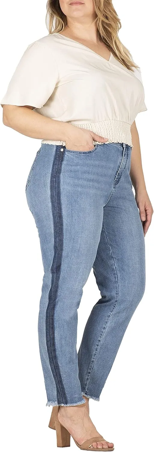Standards & Practices Women's Plus Size Ankle Jeans with Cropped and Frayed Edges
