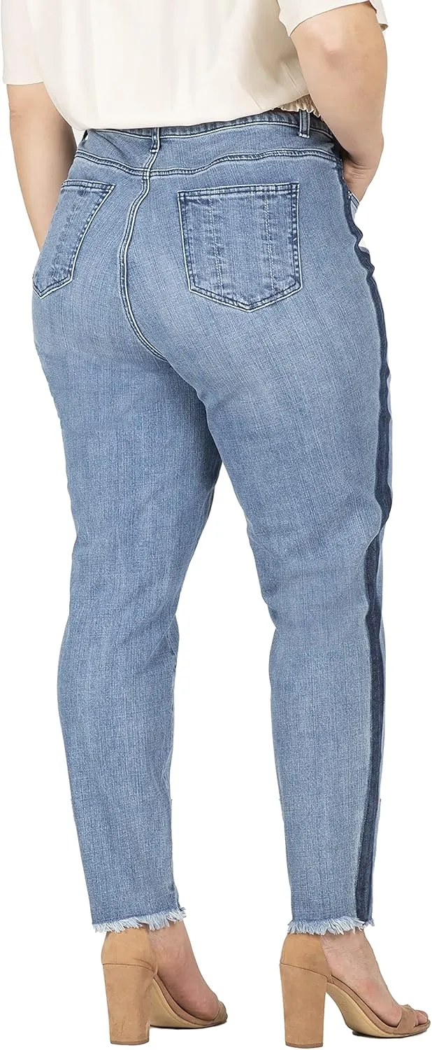 Standards & Practices Women's Plus Size Ankle Jeans with Cropped and Frayed Edges