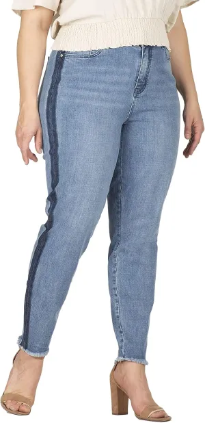 Standards & Practices Women's Plus Size Ankle Jeans with Cropped and Frayed Edges