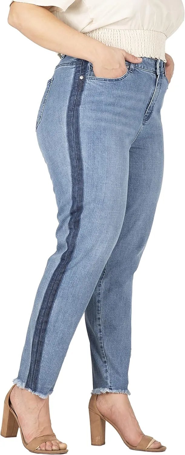 Standards & Practices Women's Plus Size Ankle Jeans with Cropped and Frayed Edges