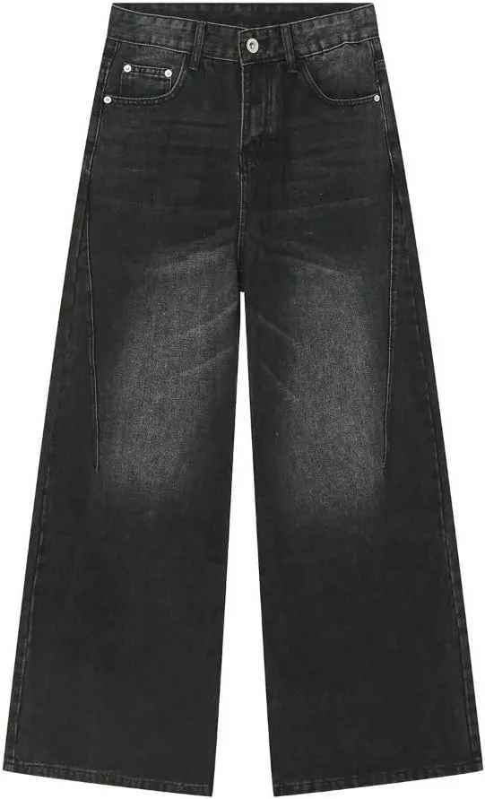 Straight Leg Jeans Y2k Retro Streetwear Pants Casual Wide Leg Grunge Pants Loose Fit Jeans