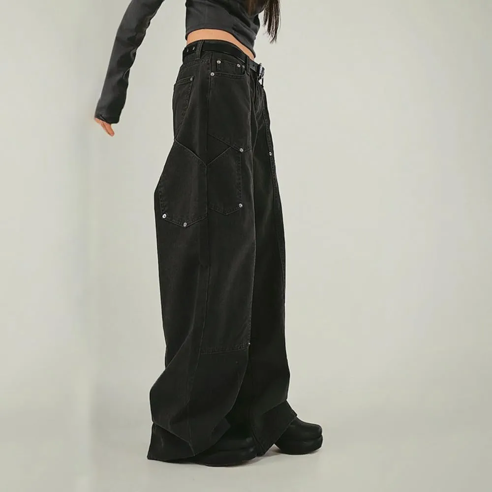 Straight Leg Jeans Y2k Retro Streetwear Pants Casual Wide Leg Parachute Pants Trendy Cargo Pants High Waist Pants