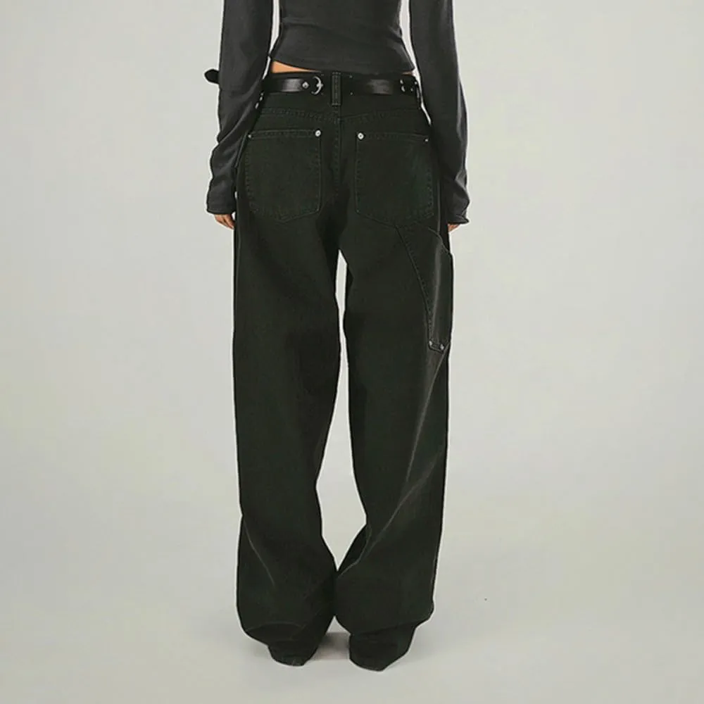 Straight Leg Jeans Y2k Retro Streetwear Pants Casual Wide Leg Parachute Pants Trendy Cargo Pants High Waist Pants