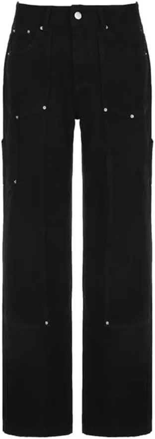 Straight Leg Jeans Y2k Retro Streetwear Pants Casual Wide Leg Parachute Pants Trendy Cargo Pants High Waist Pants