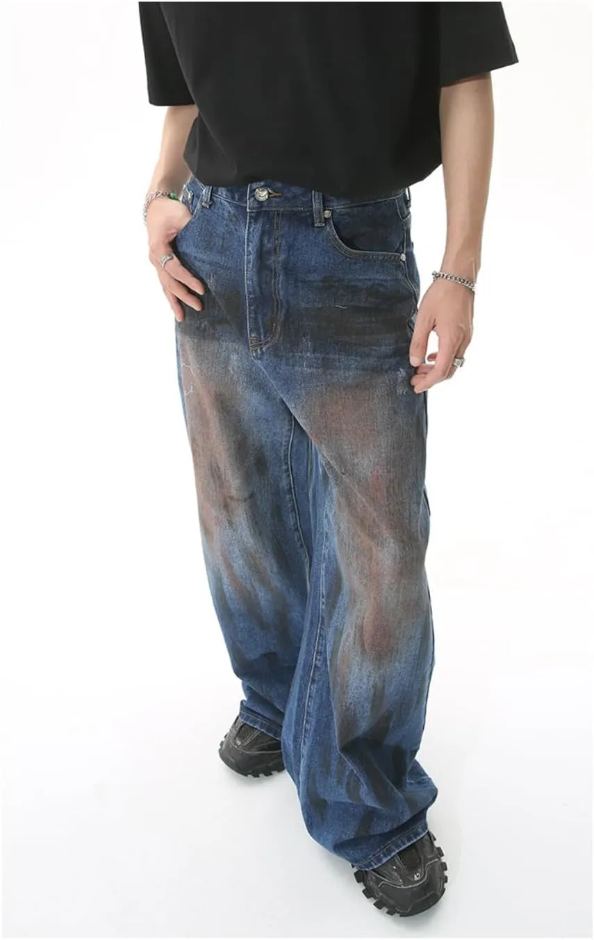 Straight Leg Jeans Y2k Retro Streetwear Pants Grunge Casual Wide Leg Cargo Pants Loose Fit Jeans