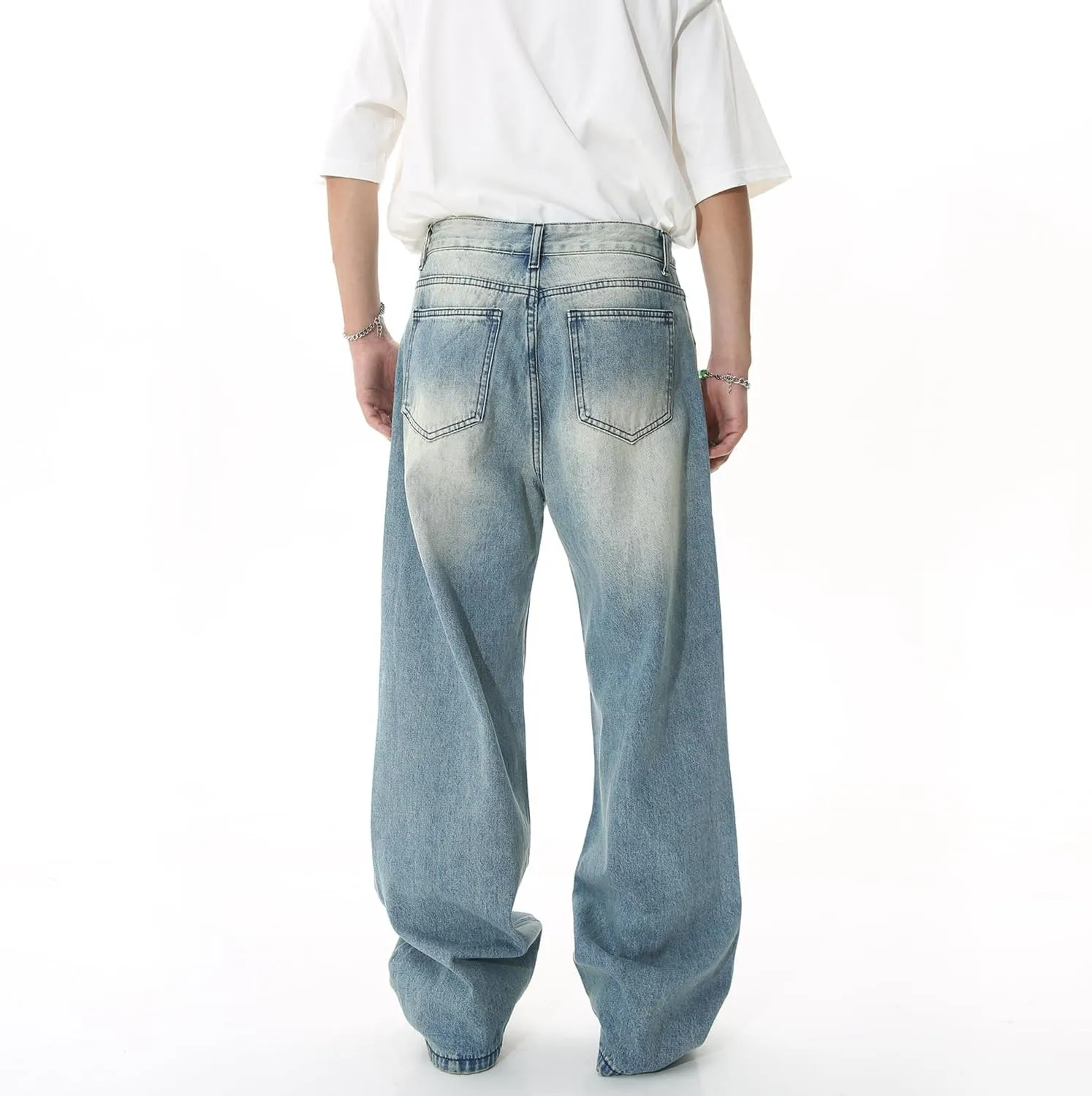 Straight Leg Ripped Jeans Y2k Retro Streetwear Pants Casual Wide Leg Parachute Pants Loose Fit Jeans Trendy Pants