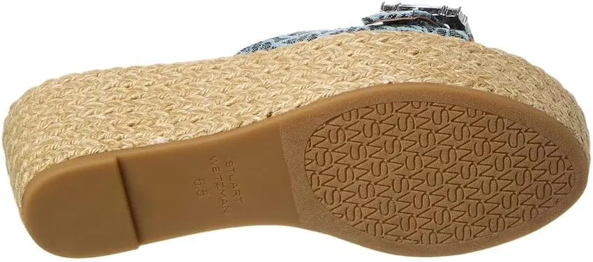 Stuart Weitzman June 75 Leather & Canvas Wedge Slide