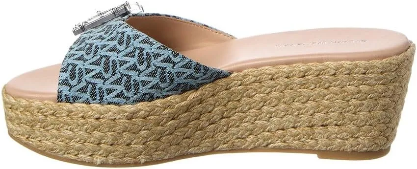 Stuart Weitzman June 75 Leather & Canvas Wedge Slide