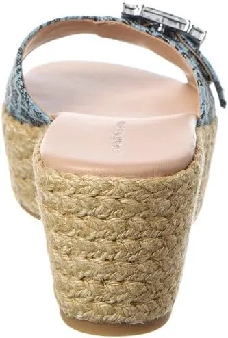 Stuart Weitzman June 75 Leather & Canvas Wedge Slide