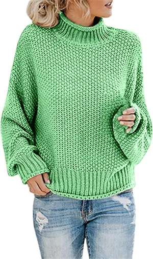 Sweaters for Women Turtleneck Batwing Sleeve Loose Oversized Chunky Knitted Pullover Sweater Jumper Tops