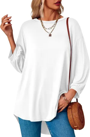 Tankaneo Womens Oversized T Shirts Summer Casual Loose Fit 3/4 Batwing Sleeve Tunic Tops with Leggings