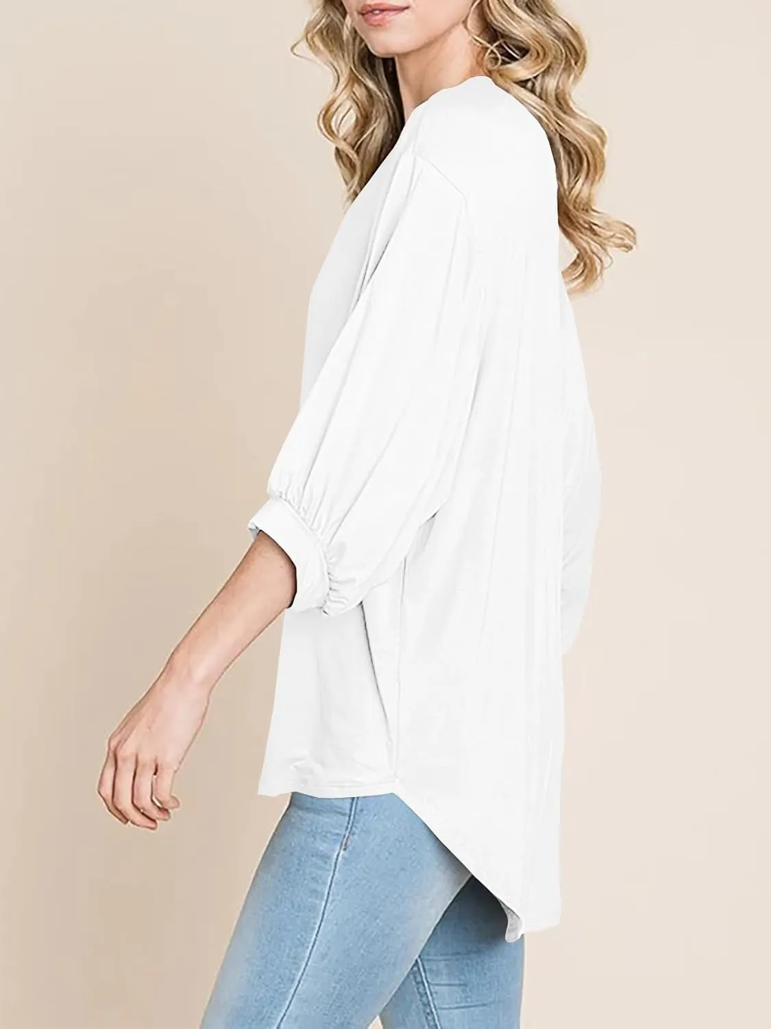 Tankaneo Womens Oversized T Shirts Summer Casual Loose Fit 3/4 Batwing Sleeve Tunic Tops with Leggings