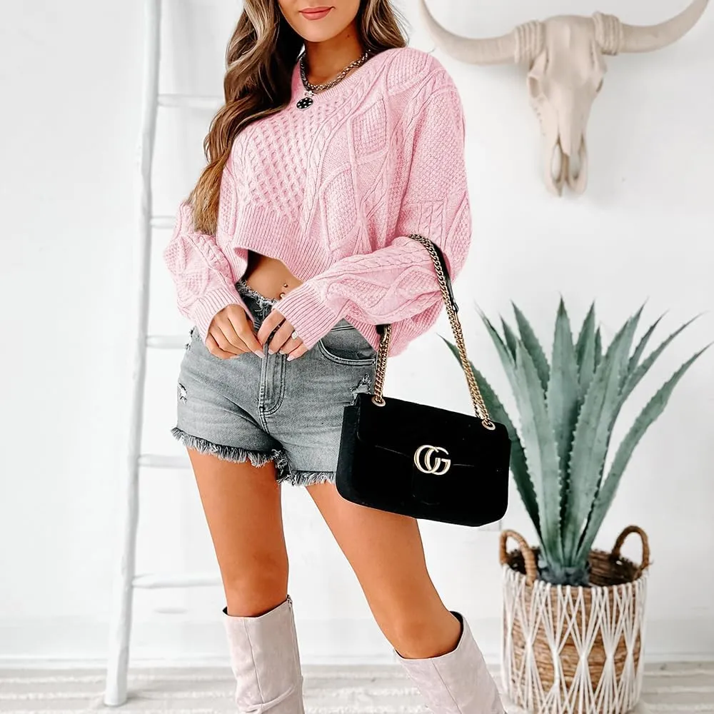 Tankaneo Women's V Neck Cropped Sweater Long Sleeve Crop Top Cable Knit Oversized Pullover Sweater