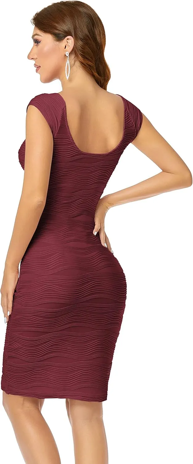 Taydey Women's Ruched Stripe Sleeveless Knee Length Party Evening Dress