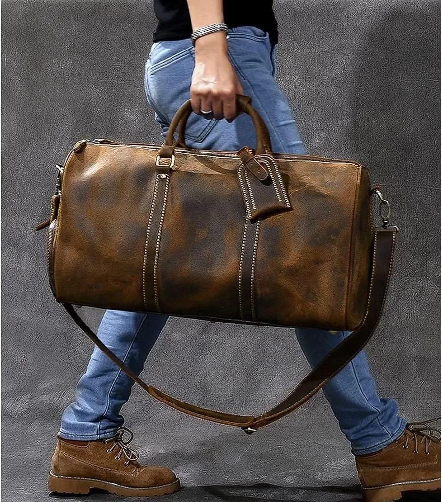 Travel Duffel Bags Leather Travel Duffel Bag for Women and Men Workout Bag for Sports and Weekend Waterproof Gym Bag with Shoe Compartments for Travel Sports Gym