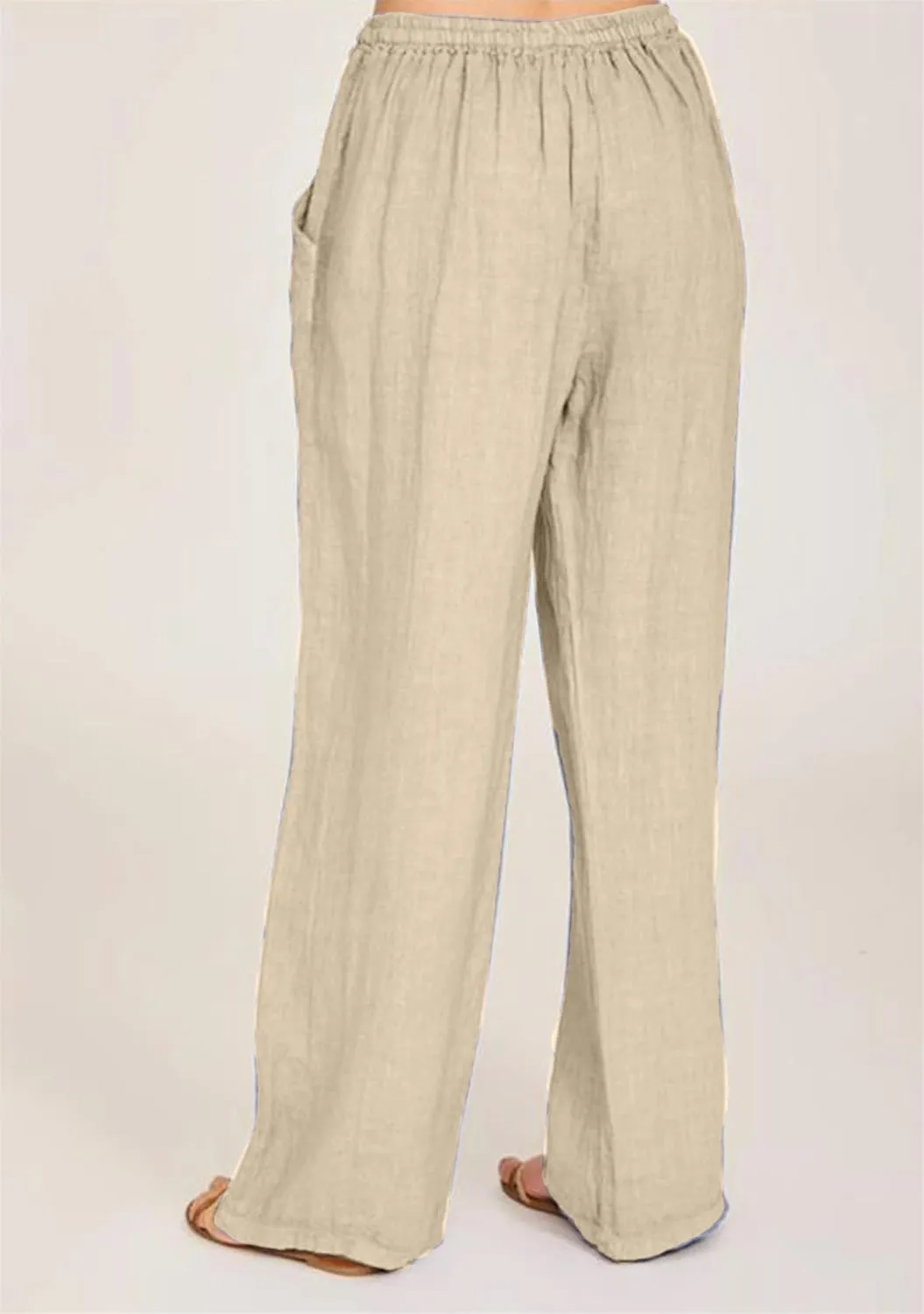 TYQQU Women Solid Color Drawstring Pant Elastic Waist Wide Leg Pants Straight Comfy Long Trousers