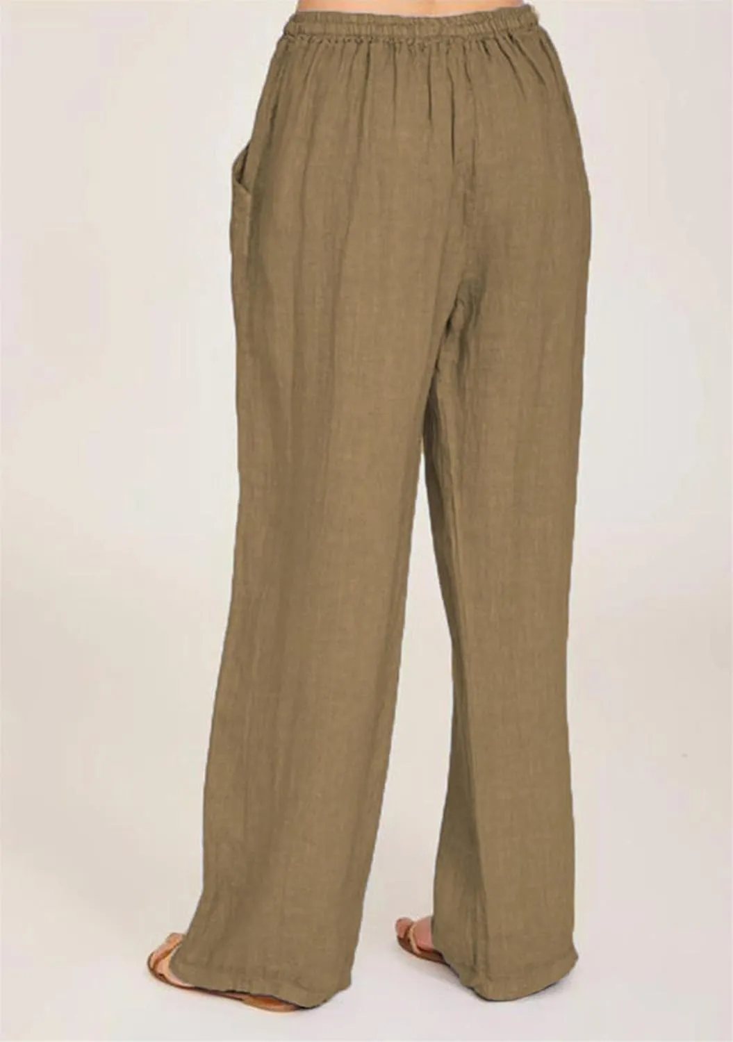 TYQQU Women Solid Color Drawstring Pant Elastic Waist Wide Leg Pants Straight Comfy Long Trousers
