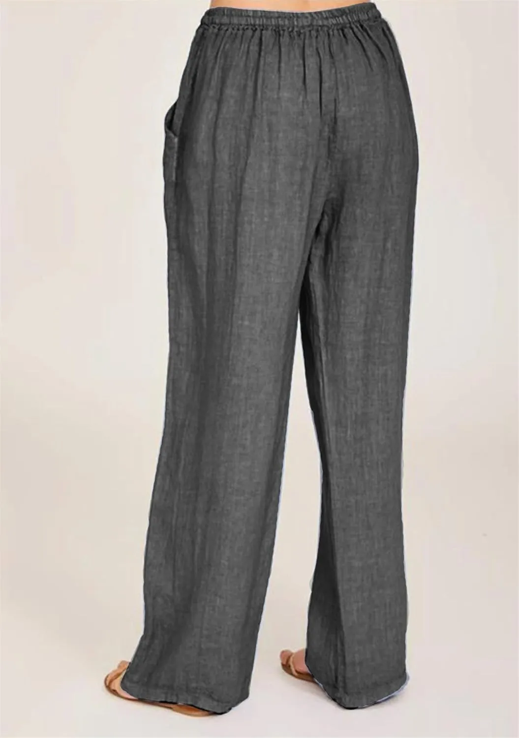 TYQQU Women Solid Color Drawstring Pant Elastic Waist Wide Leg Pants Straight Comfy Long Trousers