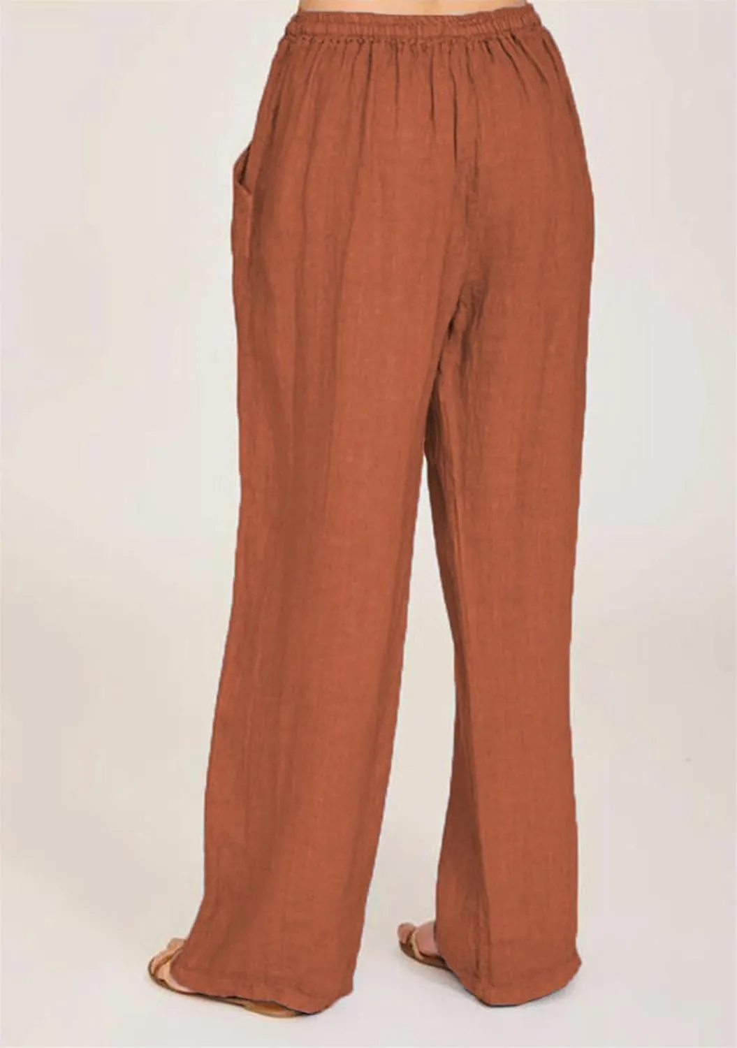 TYQQU Women Solid Color Drawstring Pant Elastic Waist Wide Leg Pants Straight Comfy Long Trousers