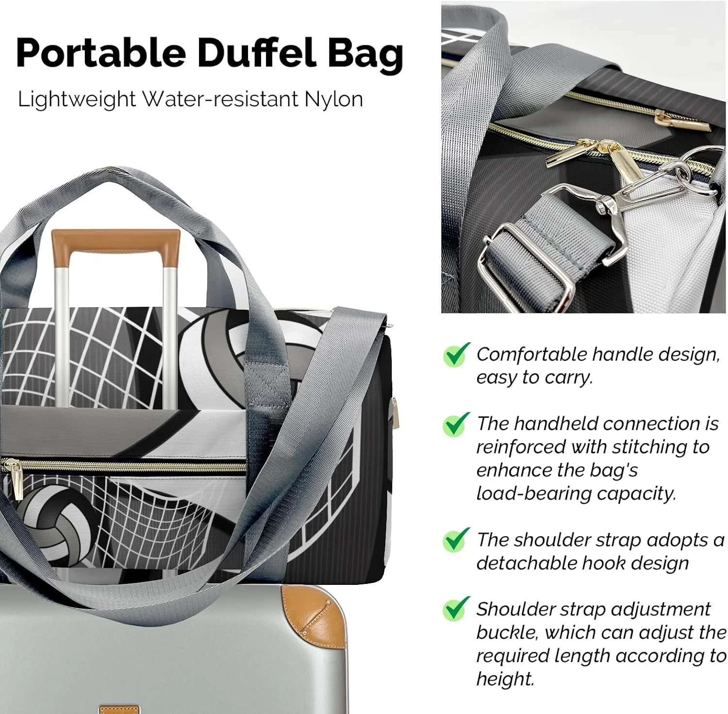 Volleyball Sport Player Team Number Name Gym Bag for Women, Travel Duffle Bag Carry On Weekender Bag with Shoe Compartment