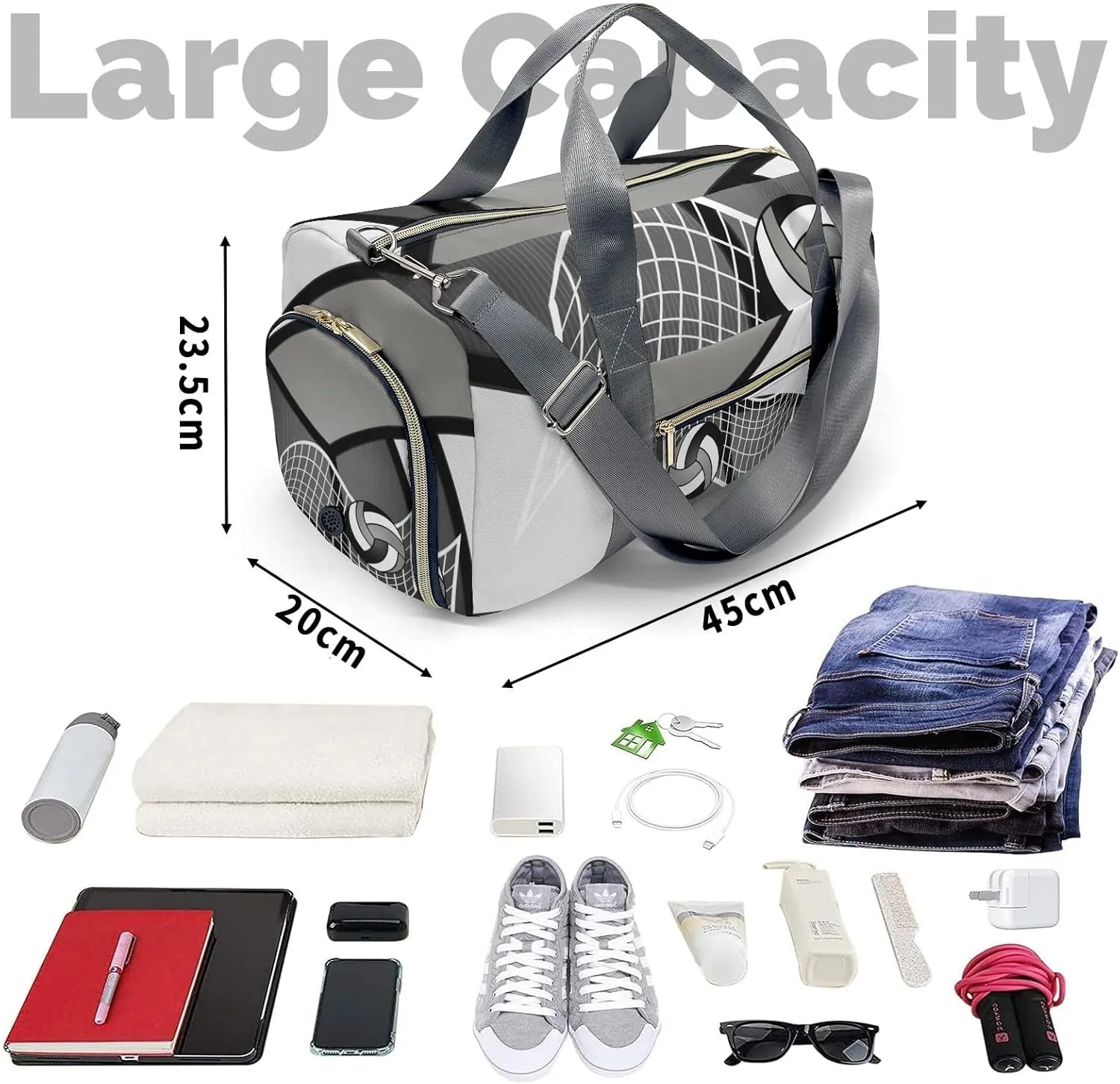 Volleyball Sport Player Team Number Name Gym Bag for Women, Travel Duffle Bag Carry On Weekender Bag with Shoe Compartment
