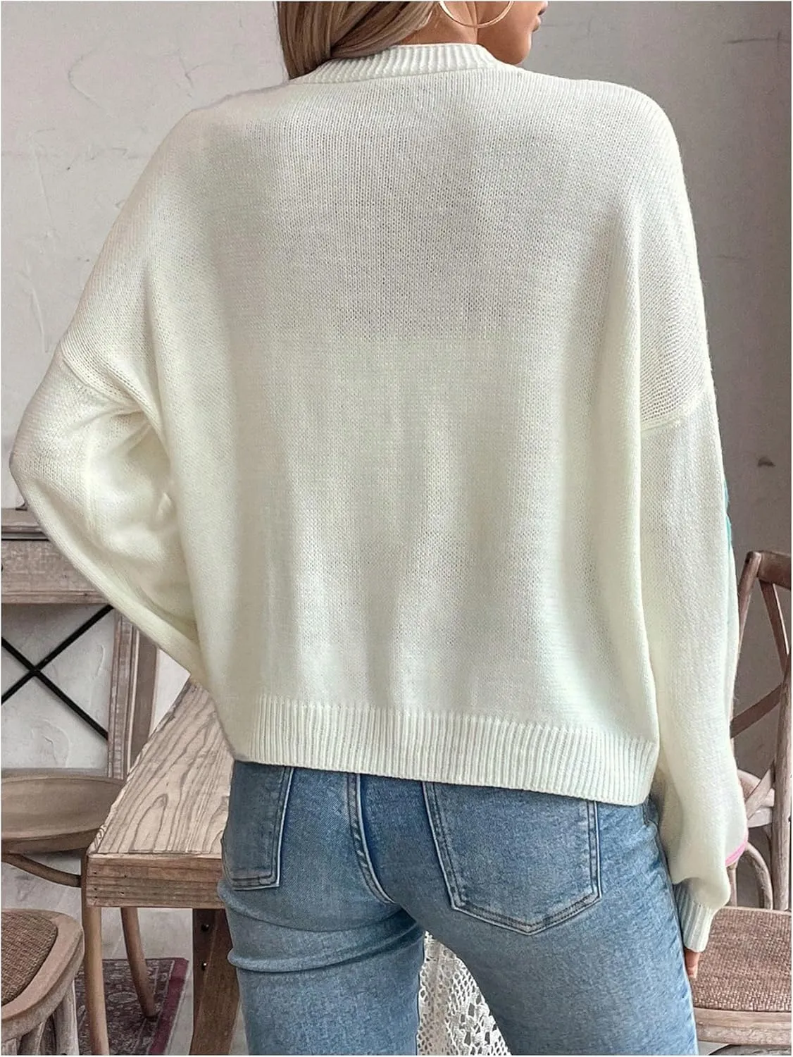 WDIRARA Women's Bow Button Down Cardigan V Neck Long Sleeve Drop Shoulder Knit Sweater