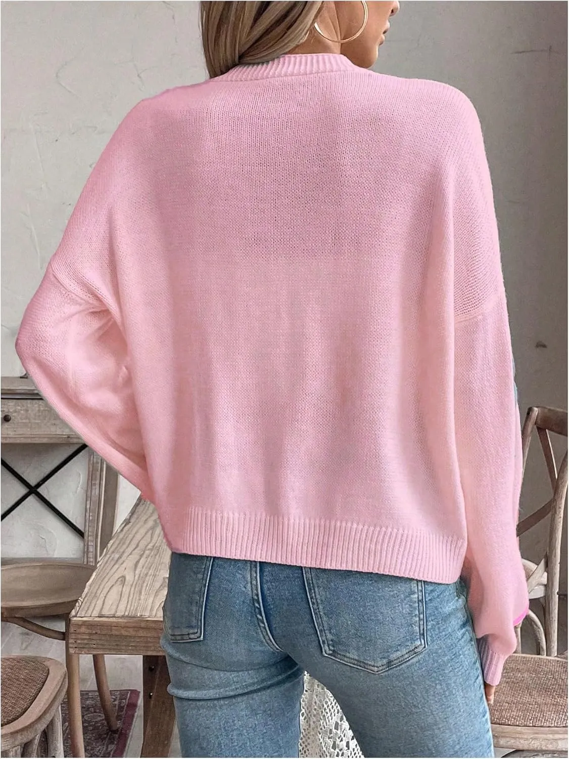 WDIRARA Women's Bow Button Down Cardigan V Neck Long Sleeve Drop Shoulder Knit Sweater