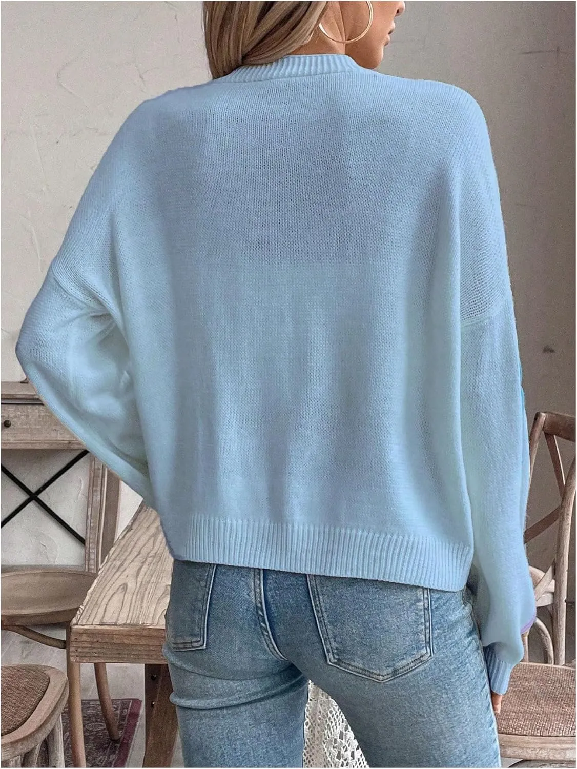 WDIRARA Women's Bow Button Down Cardigan V Neck Long Sleeve Drop Shoulder Knit Sweater