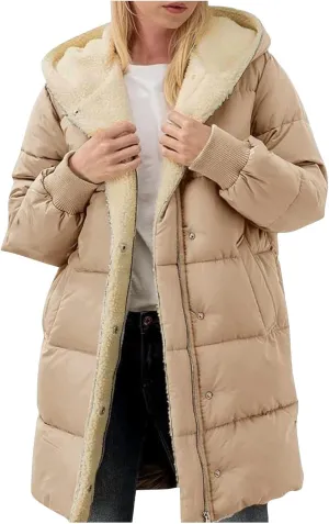Women 2024 Winter Sherpa Lined Long Hooded Jackets Long Sleeve Button Down Shearling Fluffy Coats Trendy Outerwear