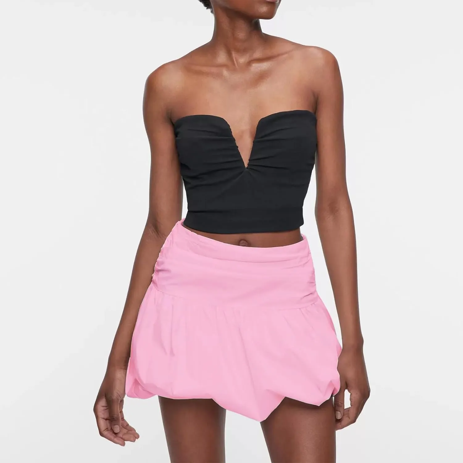 Women Bubble Mini Skirt Y2K High Waist Pleated Solid A-Line Balloon Mini Skirt Summer Streetwear