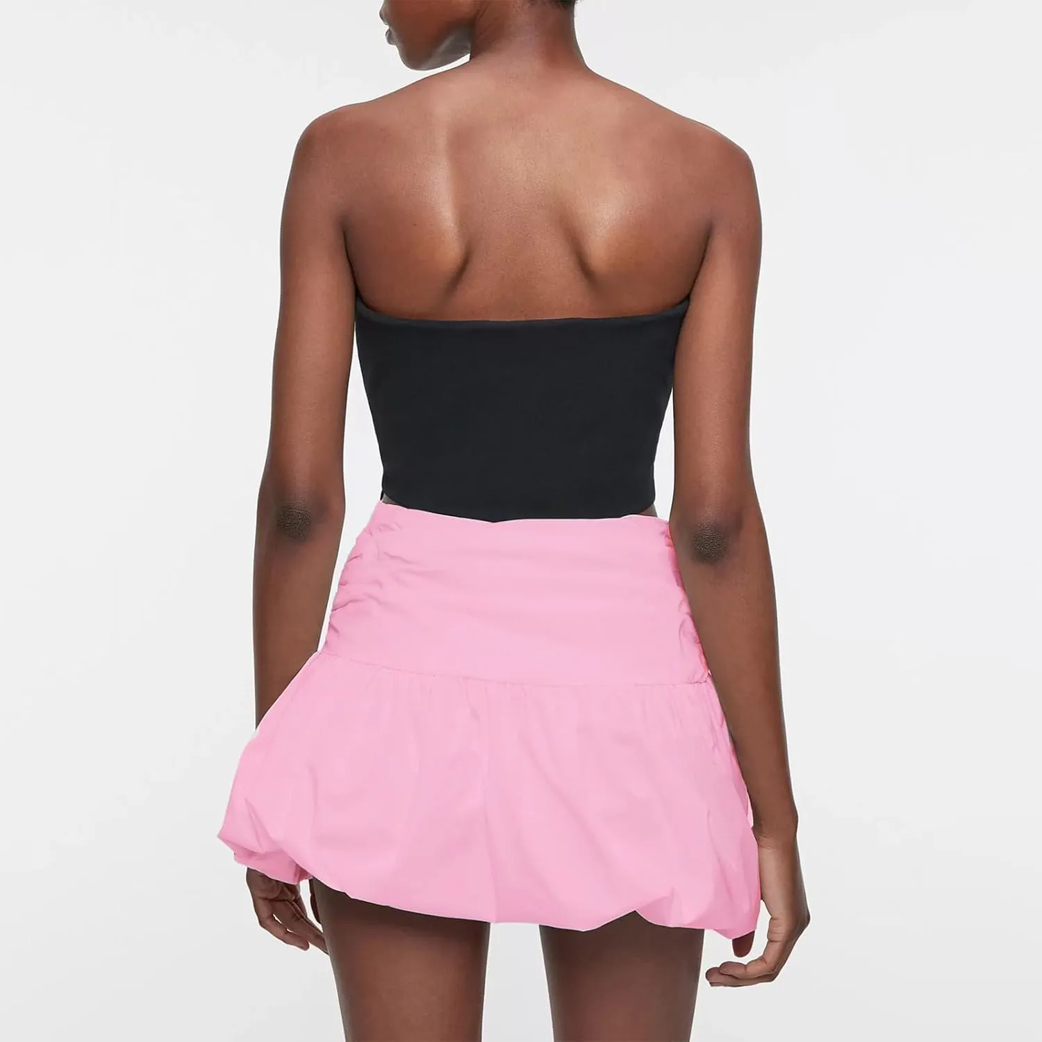 Women Bubble Mini Skirt Y2K High Waist Pleated Solid A-Line Balloon Mini Skirt Summer Streetwear