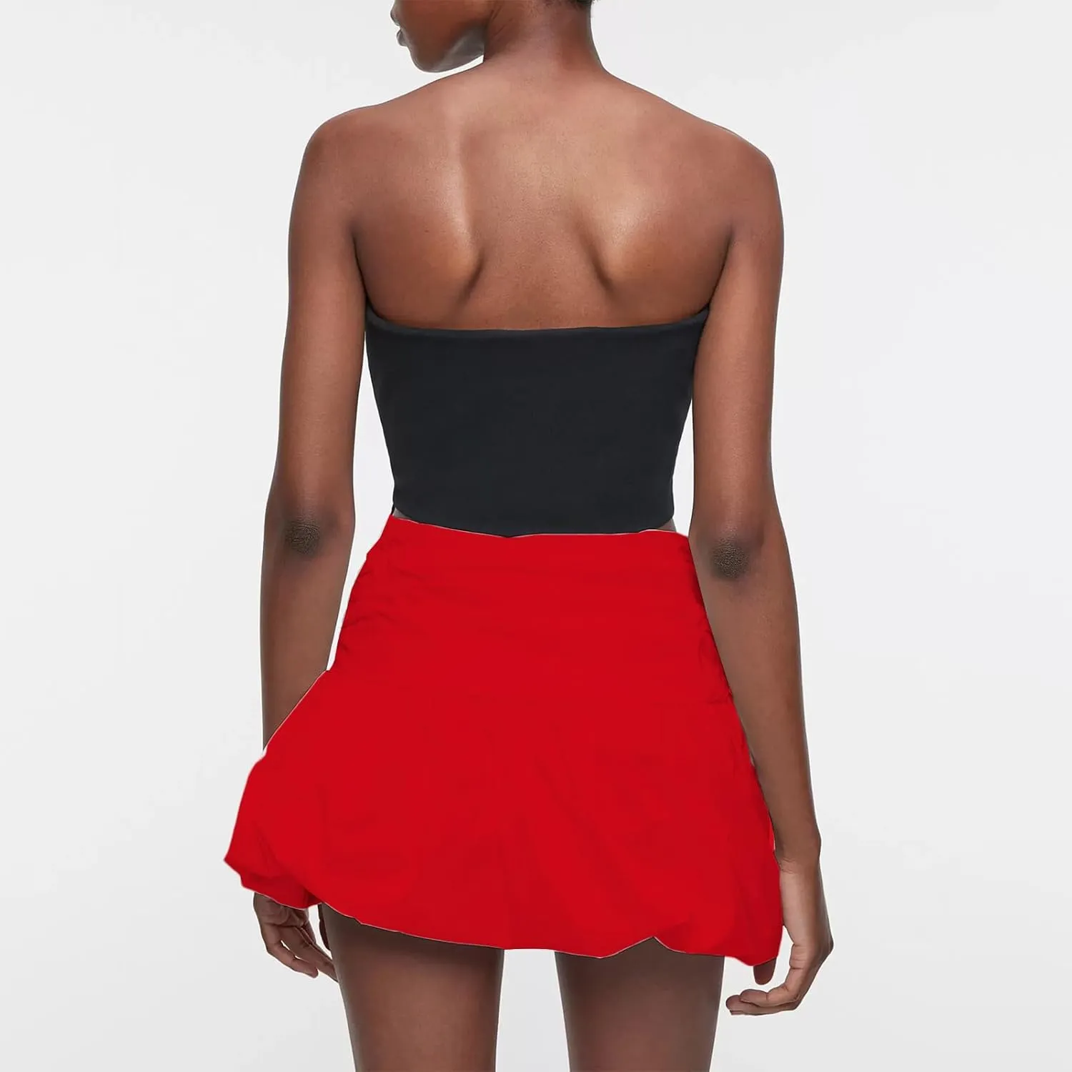 Women Bubble Mini Skirt Y2K High Waist Pleated Solid A-Line Balloon Mini Skirt Summer Streetwear