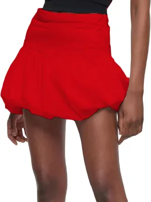 Women Bubble Mini Skirt Y2K High Waist Pleated Solid A-Line Balloon Mini Skirt Summer Streetwear