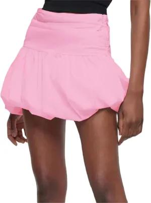 Women Bubble Mini Skirt Y2K High Waist Pleated Solid A-Line Balloon Mini Skirt Summer Streetwear