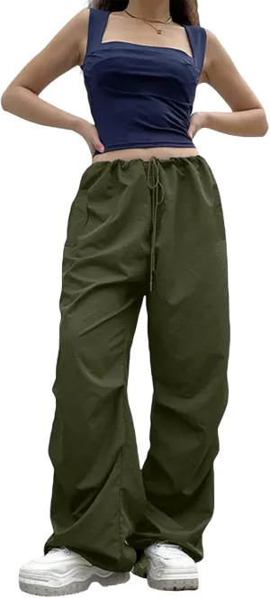 Women Cargo Trousers Drawstring Baggy Pants Loose Jogger Pants Parachute Pants Trendy Sweatpants Streetwearc