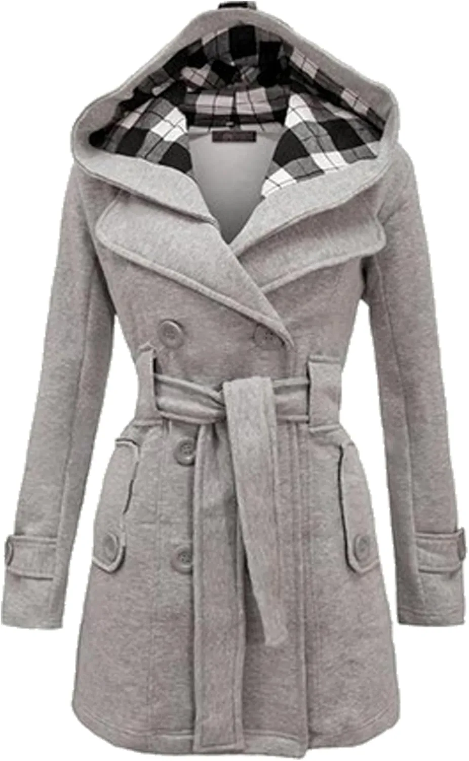 Women Hooded Thick Trench Coat Long Sleeve Basic Jacket Commuting with Pockets Elegant Coat