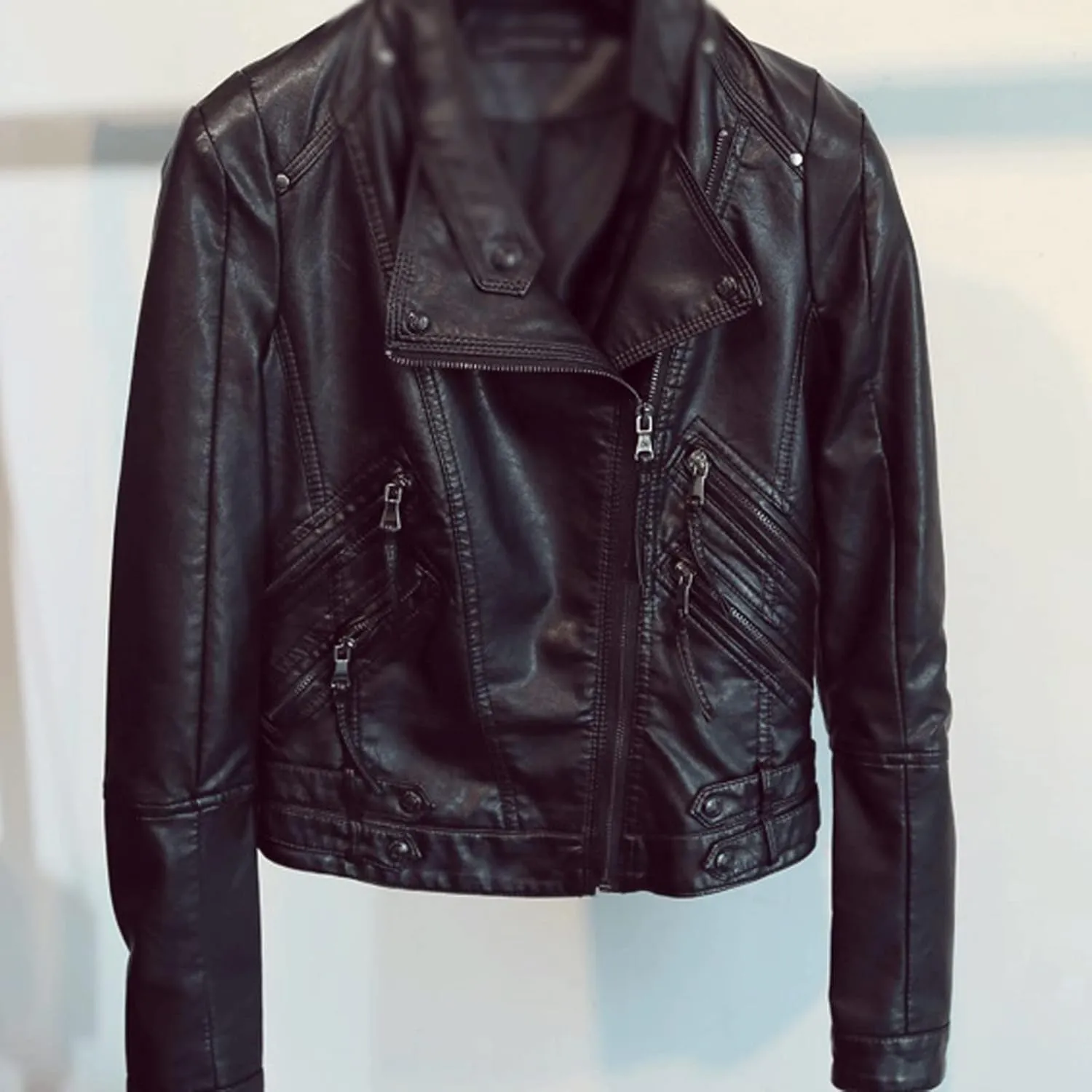 Women jacket Ladies Pu Leather Jacket Spring Autumn Black Jacket Women Slim Moto Biker Leather Jacket Female