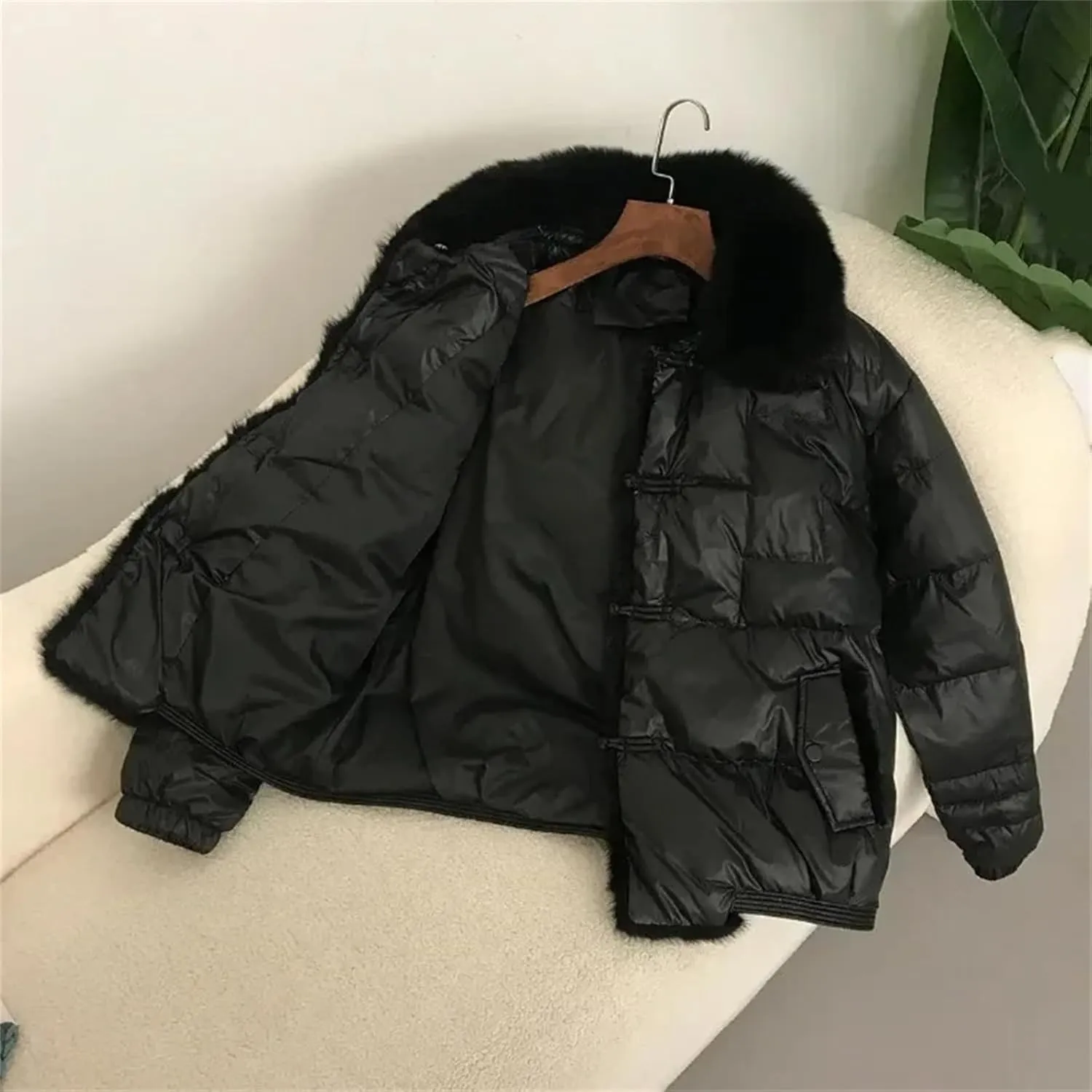 Women Loose Jacket Parka Vintage White Duck Down Winter Short Warm Puffer Coat