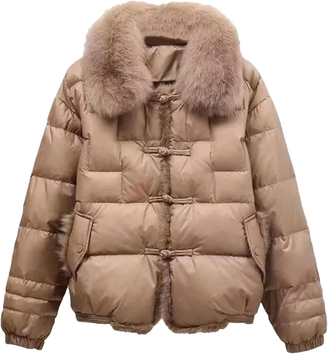 Women Loose Jacket Parka Vintage White Duck Down Winter Short Warm Puffer Coat