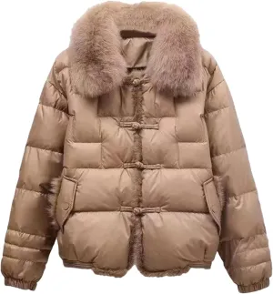 Women Loose Jacket Parka Vintage White Duck Down Winter Short Warm Puffer Coat