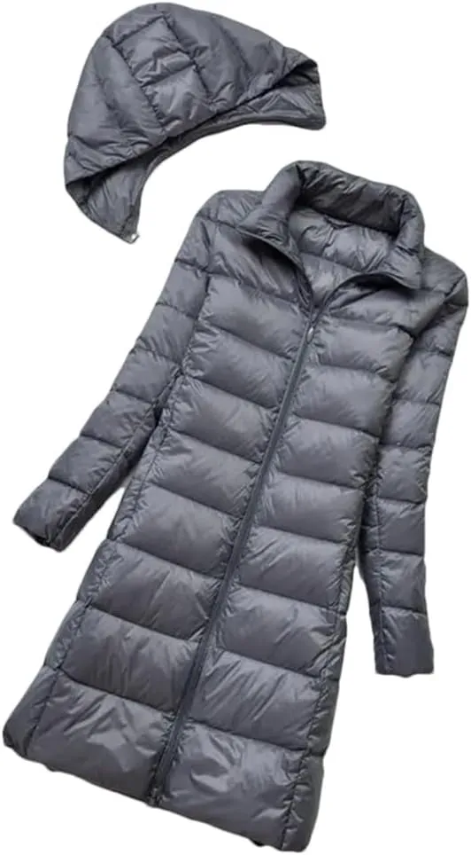 Women Midi Long Puffer Outerwear Warm Down Jacket Female Hooded Down Coat Parkas