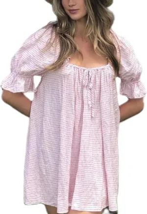 Women Square Neck Summer Mini Dress Puff Sleeve Bow Tie Babydoll Dress Loose Floral Flowy Sundress